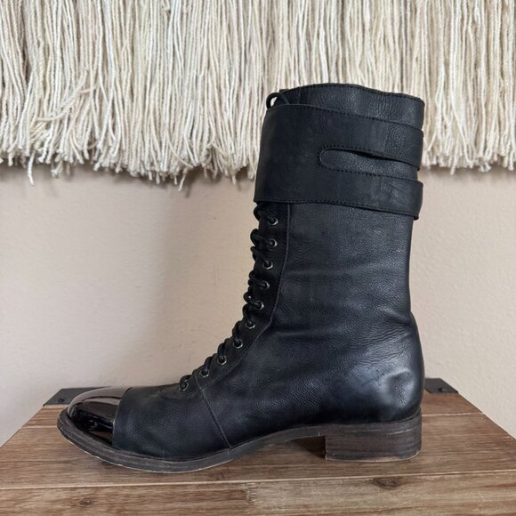 Jeffrey Campbell X Free People Vega Black Metal Toe Cap Flat Combat Boot Size 8 - Picture 9 of 16